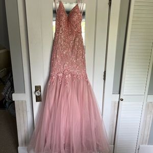 Peaches Boutique Pink flower embroidered mermaid prom dress